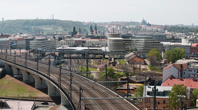 Pohled z Vítkova na komplex Central Business District Praha dle plánů Penty